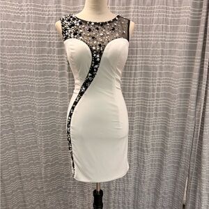 Rachel Allan White and Black Beaded Mini Dress